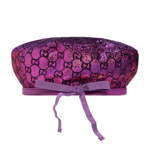 Gucci Lame GG Monogram Metallic Logo Beret Hat - Picture 4 of 4